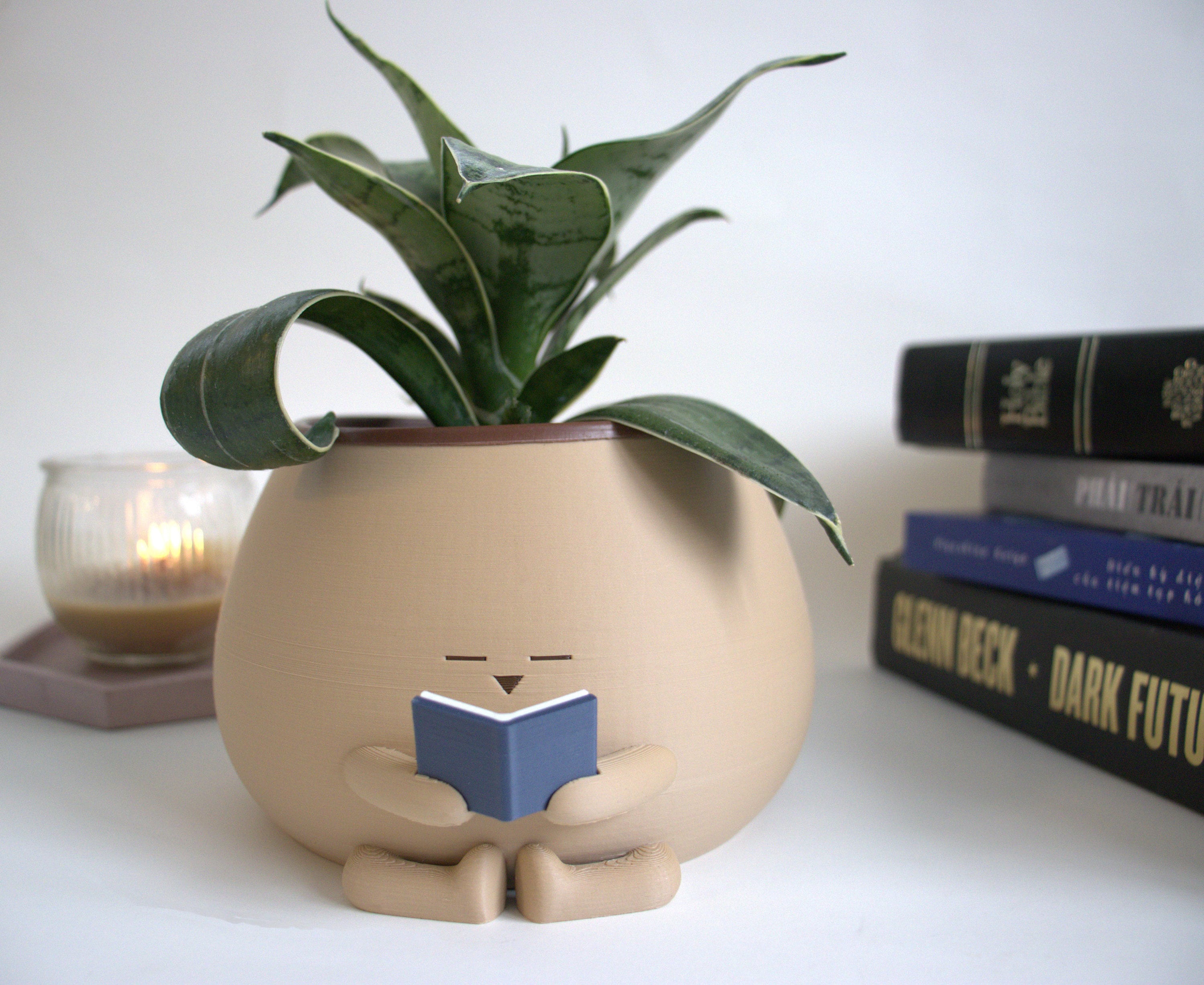 Reading Book Planter Pot, Bookworm Planter, Gift for Book/Plant Lover