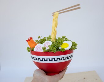 Japanese Ramen Bowl Planter | Floating Noodles and Topping