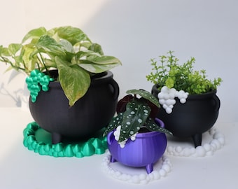 Cauldron Planter with Custom Colors and Drip Tray| Witch and Wizard Gift or Decor