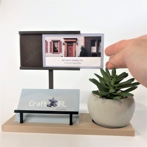 Business Card Holder with extra slot for display card - Succulent Business Card Display with Faux Succulent Included - Fully Customizable