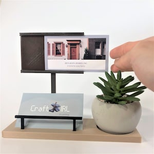 Business Card Holder with extra slot for display card - Succulent Business Card Display with Faux Succulent Included - Fully Customizable