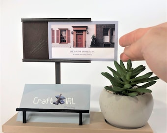 Customizable Business Card Holder – with Faux Succulent and Display Slot