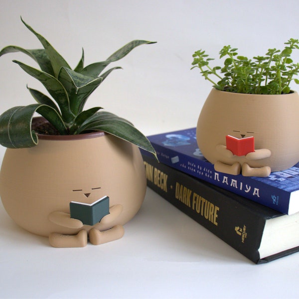 Gemütliches Topf Lesebuch | Bücherwurm Übertopf | Geschenk für Buchliebhaber und Pflanzenliebhaber