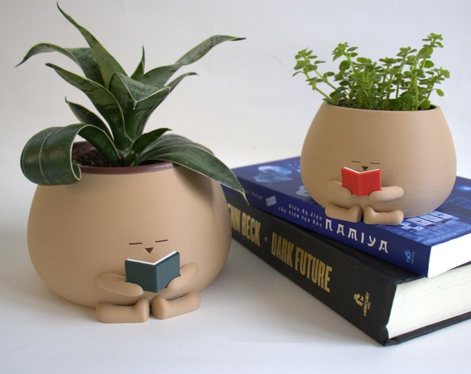 Cozy Pot Reading Book | Bookworm Planter | Gift for Book and Plant Lover