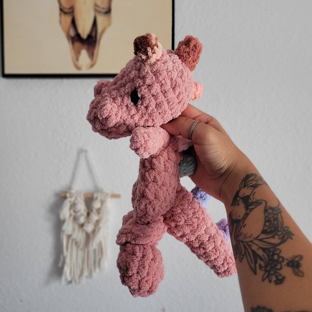 Pink Crochet Dinosaur Lovey Snuggler Dino Security Blanket for Etsy