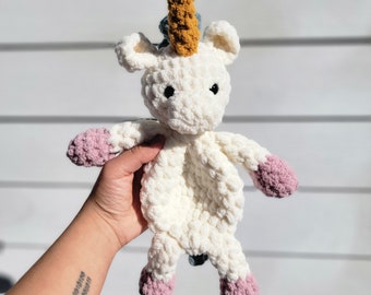 Crochet Unicorn Lovey Gift for Baby Shower Snuggler for Girl