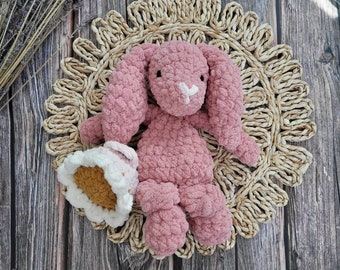 Bunny Lovey Crochet Bunny With Flower Backpack Easter Basket Stuffer Comfort Animal for Babies