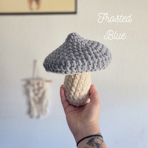 Crochet Mushroom Woodland Nursery Decor Mushie Plush Pillow Frosted blue