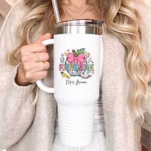 Personalized Insulated Travel Mug, 40oz, Colorful Fourth Grade Teacher Gift, Insulated Coffee Cup, Teacher Appreciation, Custom Name Tumbler
