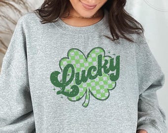 Checkered Shamrock St Patrick's Day Lucky shirt, Lucky Retro Shirt, Mom Shirt, St Patricks Gift, St Patty's Shirt, Irish Shirts
