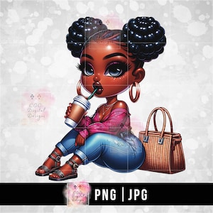 Donna nera png, Signora nera png, Clipart ragazza afro, afroamericano, Chibi donna png, Download digitale, Clipart ragazza nera, Caffè png