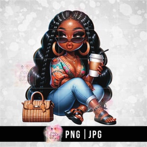 Donna nera png, Signora nera png, Clipart ragazza afro, Afroamericano, Donna chibi png, Download digitale, Clipart ragazza nera, Caffè png