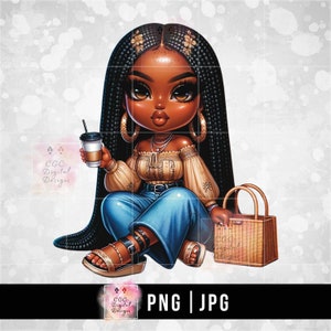 Donna nera png, Signora nera png, Clipart ragazza afro, afroamericano, Chibi donna png, Download digitale, Clipart ragazza nera, Caffè png