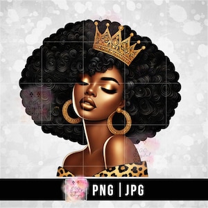 Donna nera png, Black Lady png, Afro Queen Clipart, leopardo png, afroamericano, Download digitale, Black Girl Clipart, Black Queen png