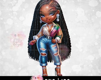 Black Woman png, Black Lady png, Afro Girl Clipart, African American, Chibi Woman png, Digital Download, Black Girl Clipart, Coffee png