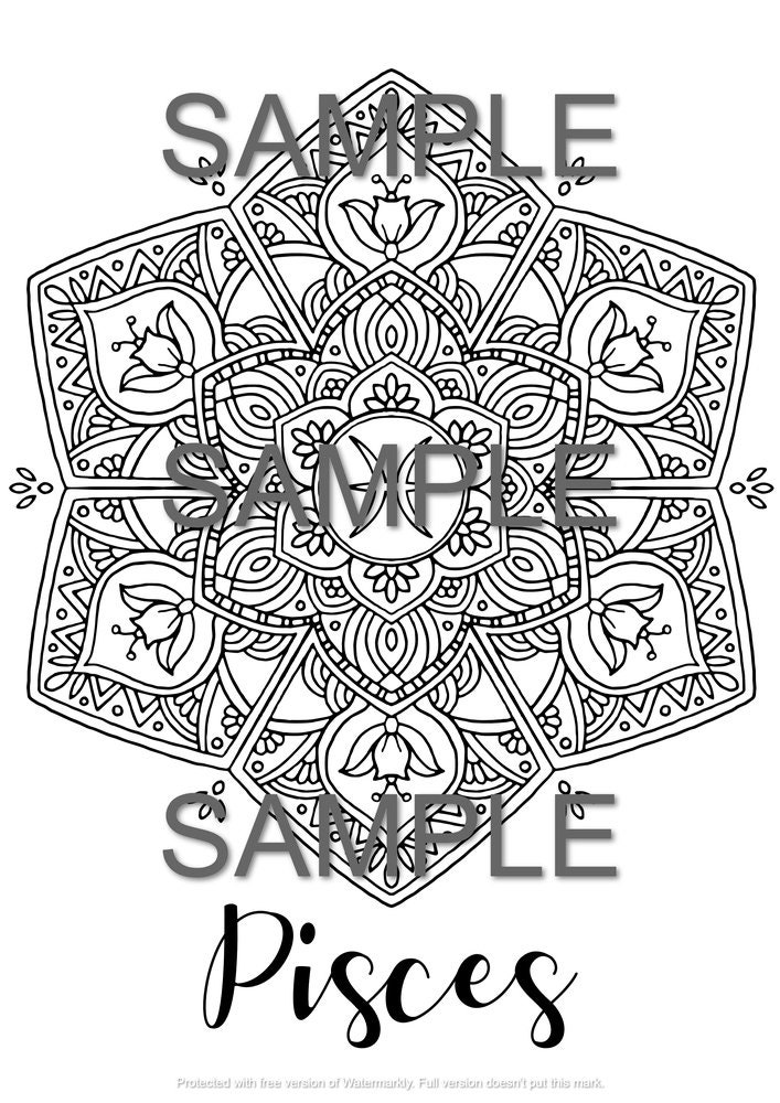 mandala coloring pages zodiac signs printable pdf 12 pages etsy
