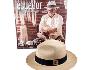 Toquilla Straw Panama Hat Ecuador Handwoven - Fedora Style with Gift Bag and Box