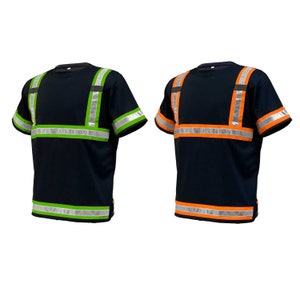 Reflective Safety Work Shirts For Men - High Visibility Short Sleeve T Shirts ANSI Class 3 Gear with Reflective Tape