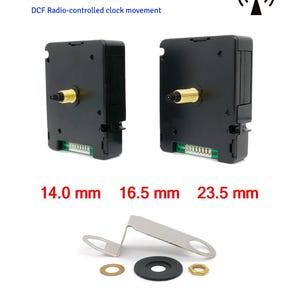 DCF Funkuhrwerk lautlos  14 - 16 - 23 mm Welle - für Zifferblattdicke bis 12 mm - Radiouhrwerk für DIY Wanduhr - mit Anleitung - ohne ticken