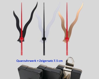 Quarz Uhrwerk mit Zeigersatz 7,5 cm - lautlos - schwarz weiß gold - Quarzuhrwerk mit Uhrzeiger 75 mm - leises Uhrwerk geräuschlos