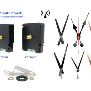 Funkuhrwerk DCF lautlos mit Zeigersatz schwarz weiß gold 12cm 13cm 14cm 15cm DCF ohne ticken Bild 1