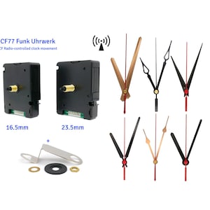DCF Funk-Uhrwerk ohne ticken mit Zeiger 9cm 10cm 11cm - schwarz weiß gold - leises Uhrwerk lautlos - Alu Uhrzeiger - DIY DCF