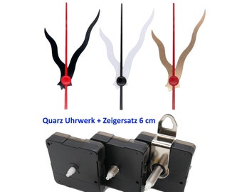 Quarz Uhrwerk mit Zeigersatz 6 cm - lautlos - schwarz weiß gold - Quarzuhrwerk mit Uhrzeiger 60 mm - leises Uhrwerk geräuschlos - kaufen