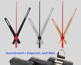 Quarz Uhrwerk lautlos mit Zeigersatz 70 mm - schwarz weiß gold - Quarzuhrwerk + Uhrzeiger 7 cm - leises Uhrwerk - Metall Zeiger