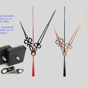 Reloj de cuarzo silencioso con agujas de 12 cm - oro blanco negro - mecanismo de cuarzo + agujas de 120 mm - mecanismo silencioso sin tictac