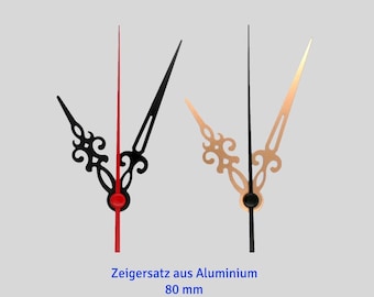 Clock hands set 8 cm - black and gold - made of aluminum - 80 mm - for DIY wall clock and table clock repair - compatible - clock hands set