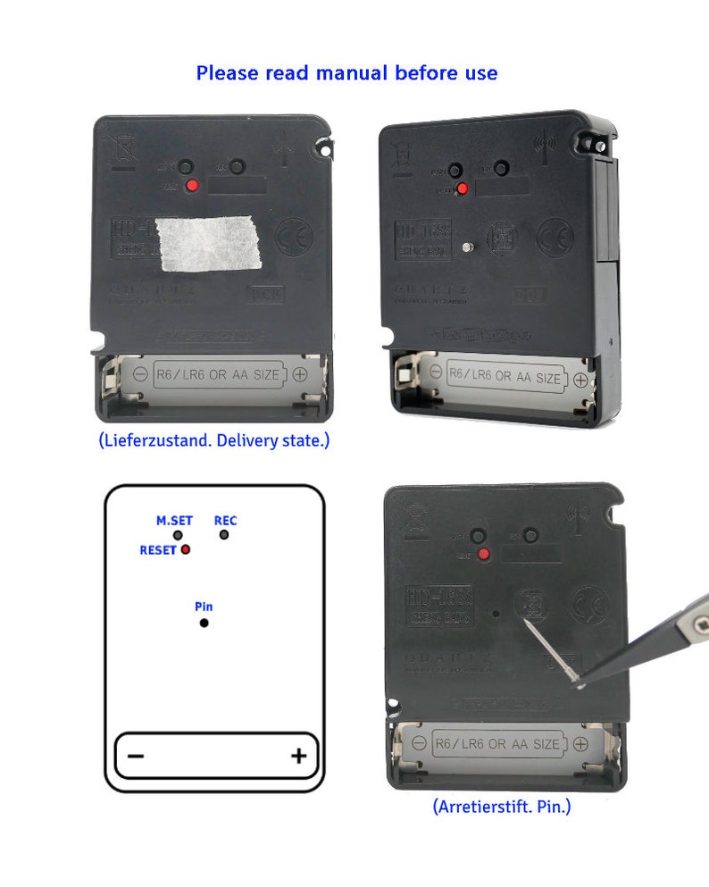 DCF Funkuhrwerk ohne ticken 16mm, 23mm Welle für Zifferblattdicke 6 / 12 mm Radiouhrwerk für DIY, Wanduhr mit Anleitung New Bild 4