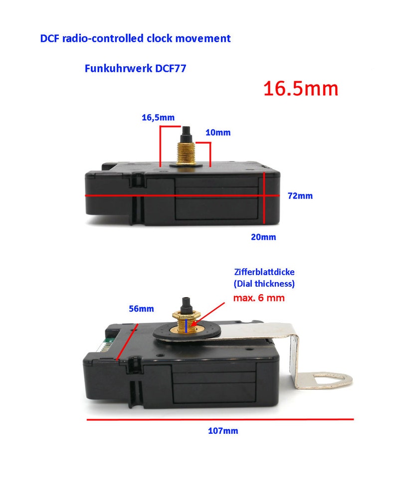 Funkuhrwerk DCF lautlos mit Zeigersatz schwarz weiß gold 12cm 13cm 14cm 15cm DCF ohne ticken Bild 2