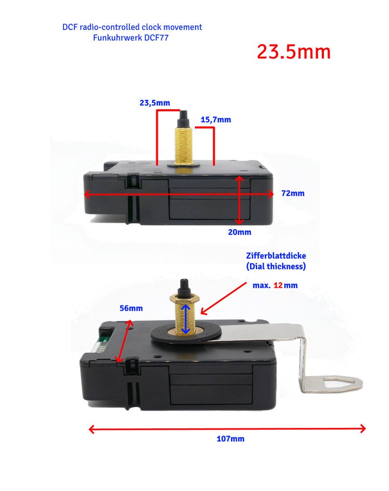 Funkuhrwerk DCF lautlos mit Zeigersatz schwarz weiß gold 12cm 13cm 14cm 15cm DCF ohne ticken Bild 3