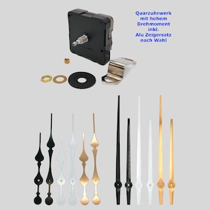 Mouvement à quartz silencieux avec aiguilles XXL (20 cm, 24 cm, 26 cm) en noir, blanc et or.