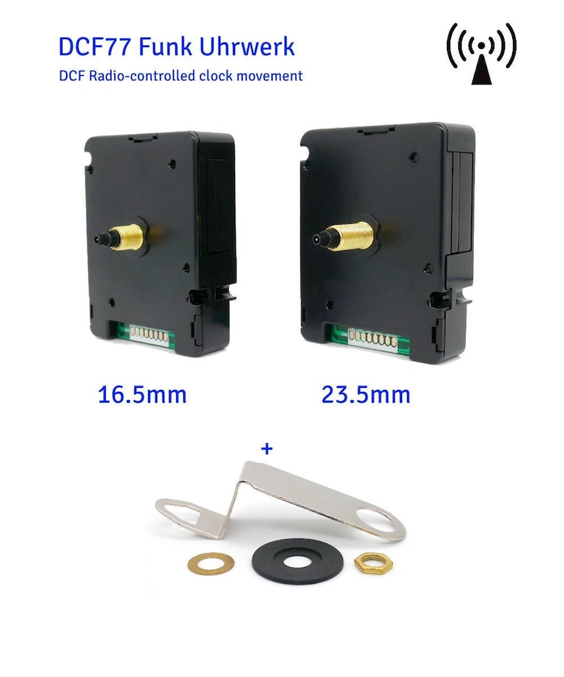 DCF Funkuhrwerk ohne ticken 16mm, 23mm Welle für Zifferblattdicke 6 / 12 mm Radiouhrwerk für DIY, Wanduhr mit Anleitung New Bild 1