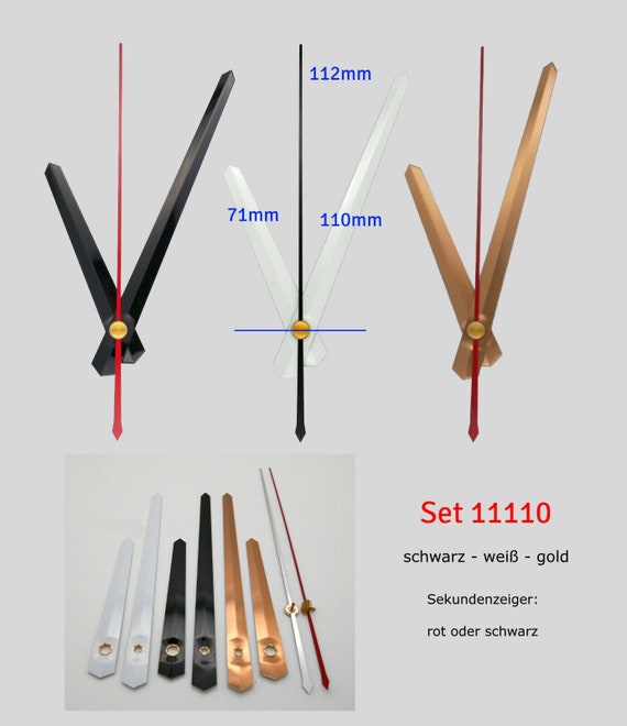 Kit 5 Set Lancette Orologio In Alluminio – Ore 71 Mm, Minuti E Secondi 93 Mm, Colori Rosso, Oro, Nero, Argento, Bianco Per Riparazione E Fai-da-te - copertina