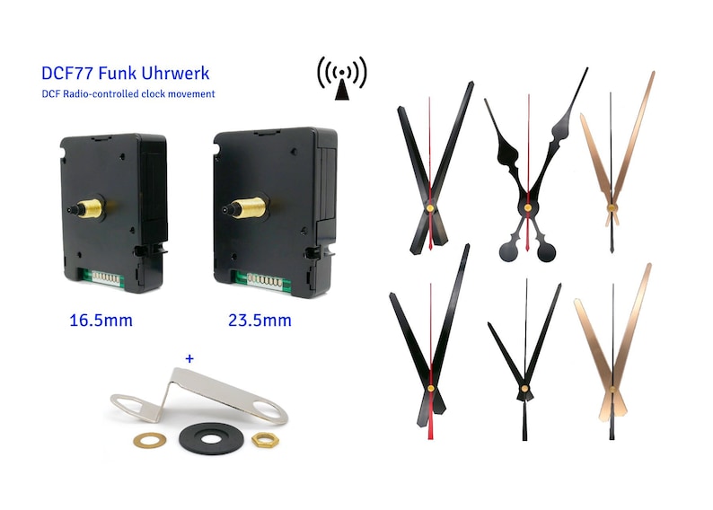 Funkuhrwerk DCF lautlos mit Zeigersatz schwarz weiß gold 12cm 13cm 14cm 15cm DCF ohne ticken imagem 1