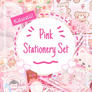 Set di cancelleria rosa / Set di cancelleria kawaii / Adorabile cancelleria per scrivere e prendere appunti / Forniture scolastiche rosa / Graziosa scatola regalo kawaii