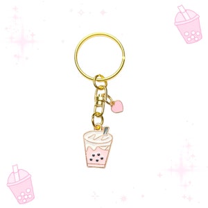 Pink Boba Tea Charm Keychain Gold | Kawaii Bubble Tea