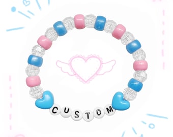 Custom Pink & Blue Kandi Bracelet: Pastel Crystal Beads Personalized Name Accessories