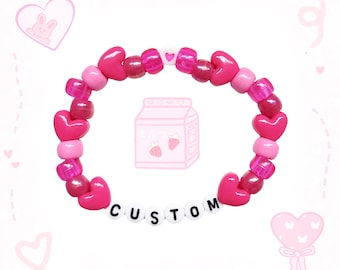 Hot Pink Kandi Bracelet: Custom Name Personalized, Kawaii Rave Accessory