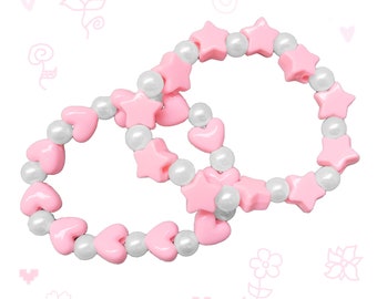 Pastel Pink Kandi Bracelet Set: Hearts, Stars, Pearls, Kawaii Accessories