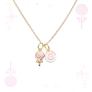 Collar con inicial, dije de piruleta rosa y cadena dorada / Collar con letras / Lindo collar personalizado / Regalos para ella / Collar personalizado
