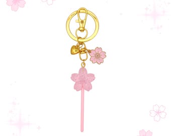 Cherry Blossom Lollipop Keychain with Pink Sakura Charm: Gold Key Ring with Lobster Clasp