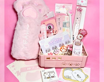 Pink Cat Paw Stationery Set: Kawaii School & Office Supplies Gift