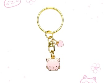 Pink Kitty Cat Keychain: Gold Kawaii Charm