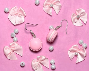 Kawaii Macaron Earrings: Silver Dangle Resin Charms