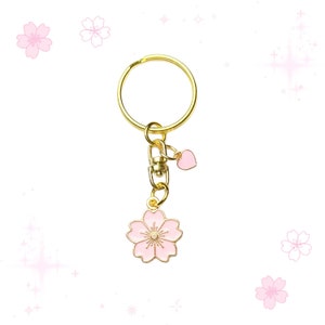 Pink Sakura Cherry Blossom Keychain: Gold Kawaii Charm