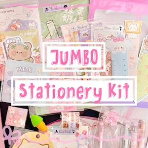 JUMBO Kawaii Briefpapier Set | Niedliches Briefpapier-Set | Japanisches Briefpapier-Kit | Riesiges Briefpapier Set Pastell Süß Schulbedarf Journaling