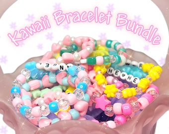 Zestaw bransoletek Pastel Kawaii Kandi | Urocza torebka z bransoletkami Kandi | Torebka na niespodzianki Kawaii Kandi | Tajemniczy zestaw Kandi | Fioletowo-różowo-niebieski